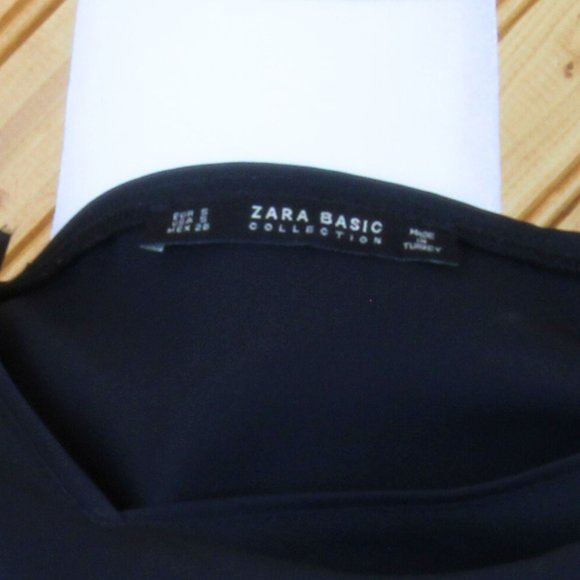 Zara Bow Tie Top Basic Collection Dressy Small Black Long Bell Sleeves CA230 - Picture 7 of 8